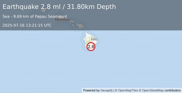 Earthquake ISLAND OF HAWAII, HAWAII (2.8 ml) (2025-07-16 13:21:15 UTC)