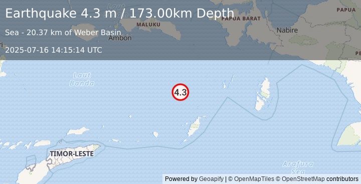 Earthquake BANDA SEA (4.3 m) (2025-07-16 14:15:14 UTC)