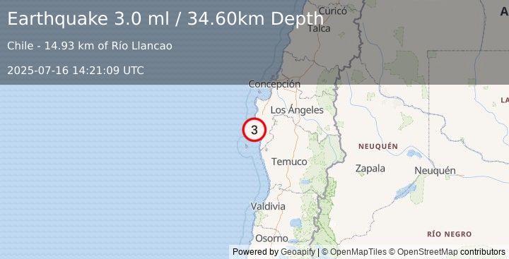 Earthquake OFFSHORE BIO-BIO, CHILE (3.0 ml) (2025-07-16 14:21:09 UTC)