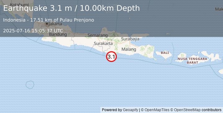 Earthquake JAVA, INDONESIA (3.1 m) (2025-07-16 15:05:37 UTC)