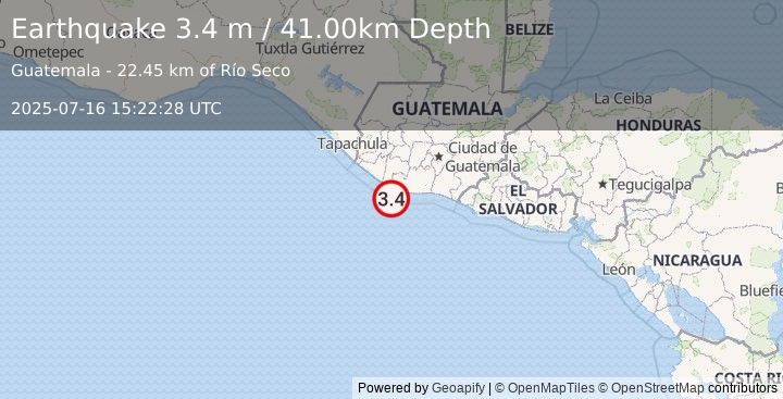 Earthquake OFFSHORE GUATEMALA (3.4 m) (2025-07-16 15:22:28 UTC)