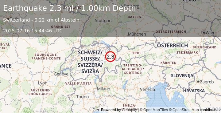 Earthquake SWITZERLAND (2.3 ml) (2025-07-16 15:44:55 UTC)