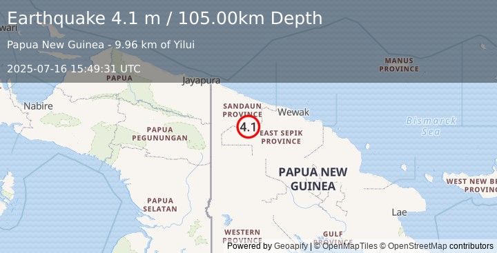 Earthquake NEW GUINEA, PAPUA NEW GUINEA (4.1 m) (2025-07-16 15:49:31 UTC)