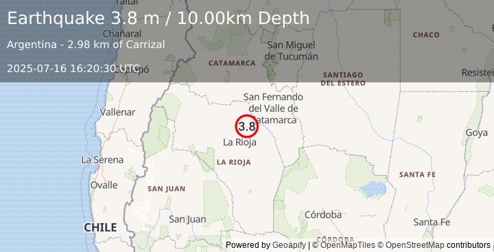 Earthquake LA RIOJA, ARGENTINA (3.8 m) (2025-07-16 16:20:30 UTC)