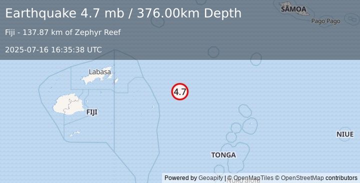 Earthquake FIJI REGION (4.7 mb) (2025-07-16 16:35:40 UTC)