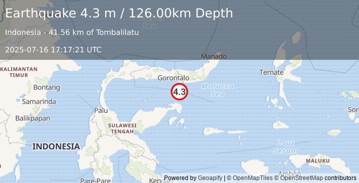Earthquake SULAWESI, INDONESIA (4.3 m) (2025-07-16 17:17:21 UTC)