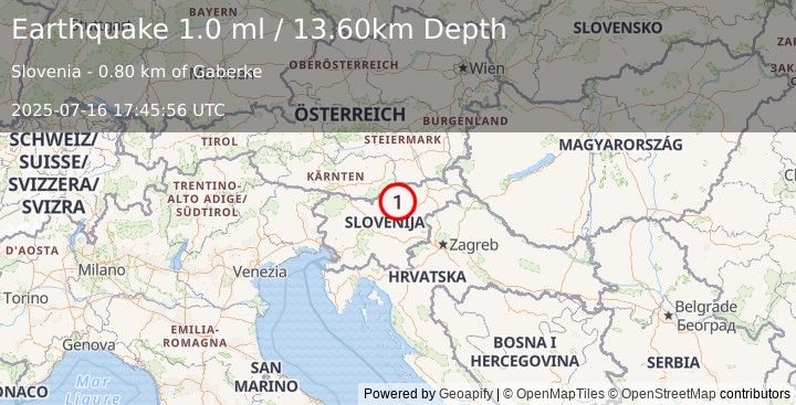 Earthquake SLOVENIA (1.0 ml) (2025-07-16 17:45:56 UTC)
