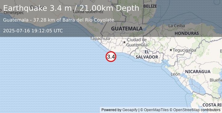 Earthquake OFFSHORE GUATEMALA (3.4 m) (2025-07-16 19:12:05 UTC)