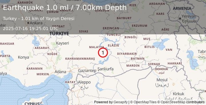 Earthquake EASTERN TURKEY (1.0 ml) (2025-07-16 19:25:01 UTC)