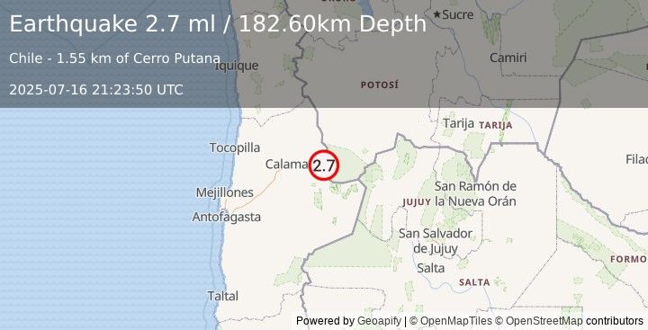Earthquake ANTOFAGASTA, CHILE (2.7 ml) (2025-07-16 21:23:50 UTC)