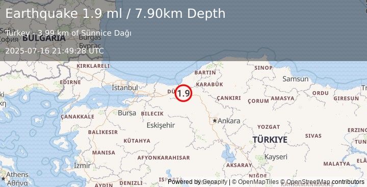 Earthquake WESTERN TURKEY (1.9 ml) (2025-07-16 21:49:28 UTC)