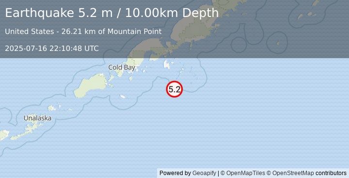 Earthquake ALASKA PENINSULA (5.5 mb) (2025-07-16 22:10:49 UTC)