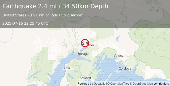Earthquake SOUTHERN ALASKA (2.4 ml) (2025-07-16 22:25:45 UTC)