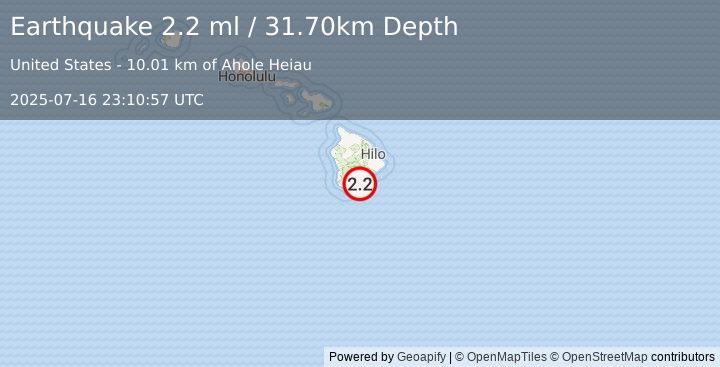 Earthquake ISLAND OF HAWAII, HAWAII (2.2 ml) (2025-07-16 23:10:57 UTC)
