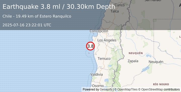 Earthquake OFFSHORE BIO-BIO, CHILE (3.8 ml) (2025-07-16 23:22:04 UTC)