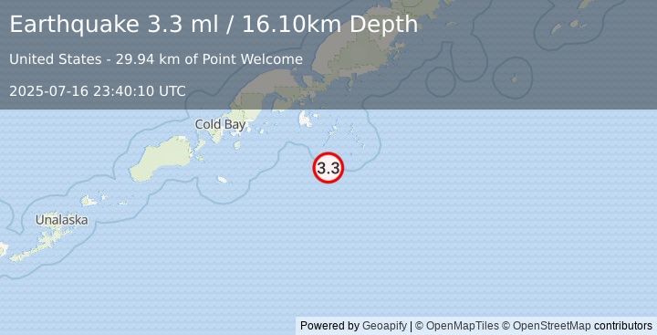 Earthquake ALASKA PENINSULA (3.3 ml) (2025-07-16 23:40:10 UTC)