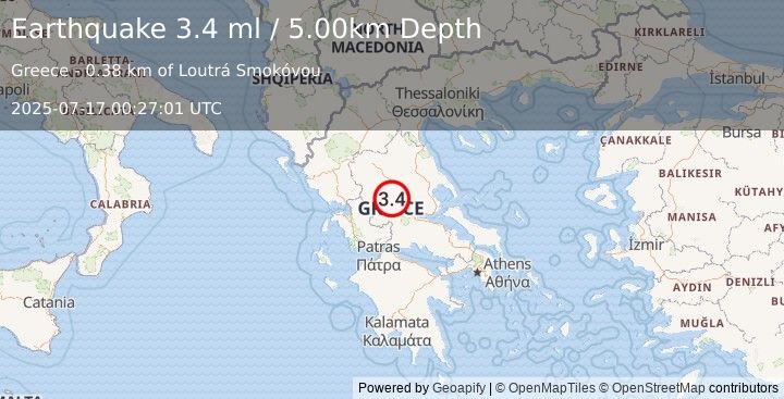 Earthquake GREECE (3.4 ml) (2025-07-17 00:27:01 UTC)