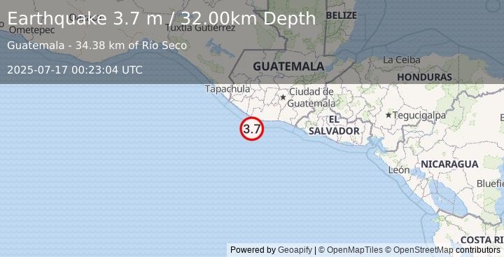 Earthquake OFFSHORE GUATEMALA (3.7 m) (2025-07-17 00:23:04 UTC)