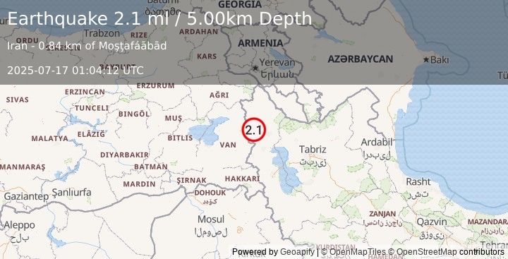 Earthquake TURKEY-IRAN BORDER REGION (2.0 ml) (2025-07-17 01:04:11 UTC)
