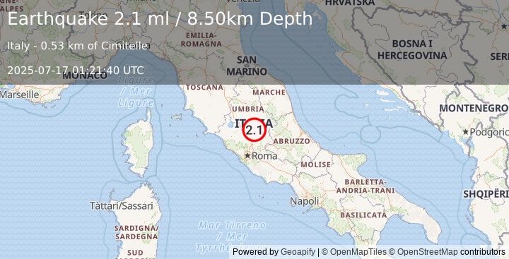 Earthquake CENTRAL ITALY (2.1 ml) (2025-07-17 01:21:40 UTC)