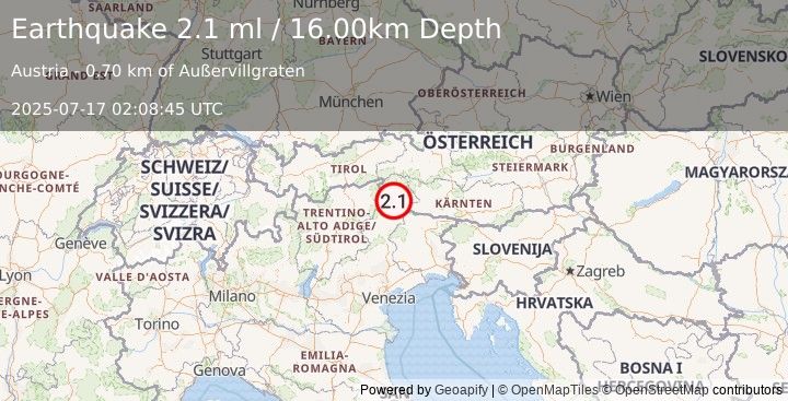 Earthquake AUSTRIA (2.1 ml) (2025-07-17 02:08:45 UTC)