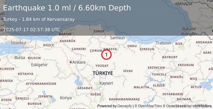 Earthquake CENTRAL TURKEY (1.0 ml) (2025-07-17 02:57:38 UTC)