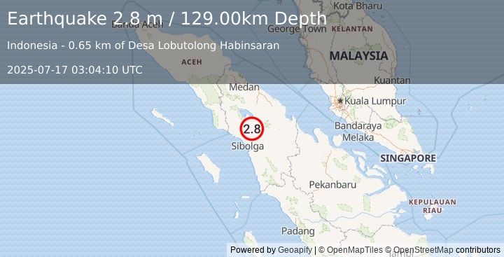 Earthquake NORTHERN SUMATRA, INDONESIA (2.8 m) (2025-07-17 03:04:10 UTC)