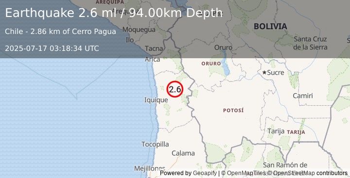 Earthquake TARAPACA, CHILE (2.6 ml) (2025-07-17 03:18:34 UTC)
