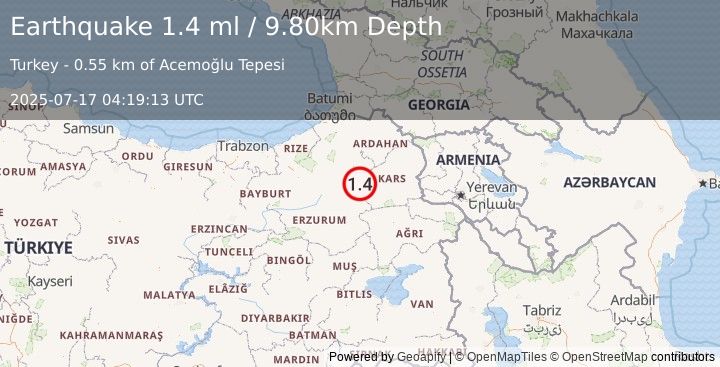 Earthquake EASTERN TURKEY (1.4 ml) (2025-07-17 04:19:13 UTC)