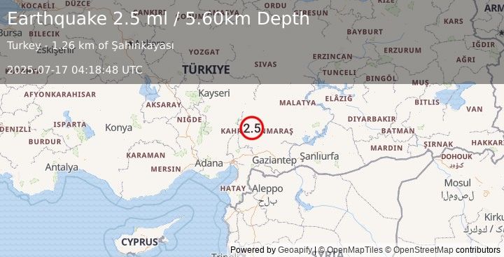 Earthquake CENTRAL TURKEY (2.5 ml) (2025-07-17 04:18:48 UTC)