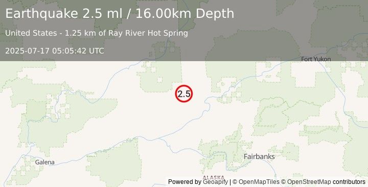 Earthquake NORTHERN ALASKA (2.5 ml) (2025-07-17 05:05:42 UTC)