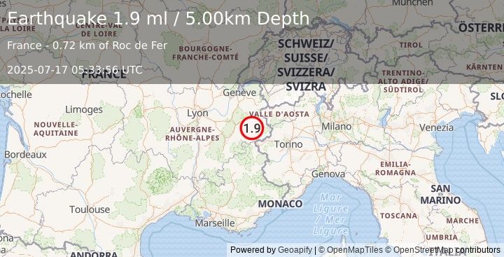Earthquake FRANCE (1.9 ml) (2025-07-17 05:33:56 UTC)