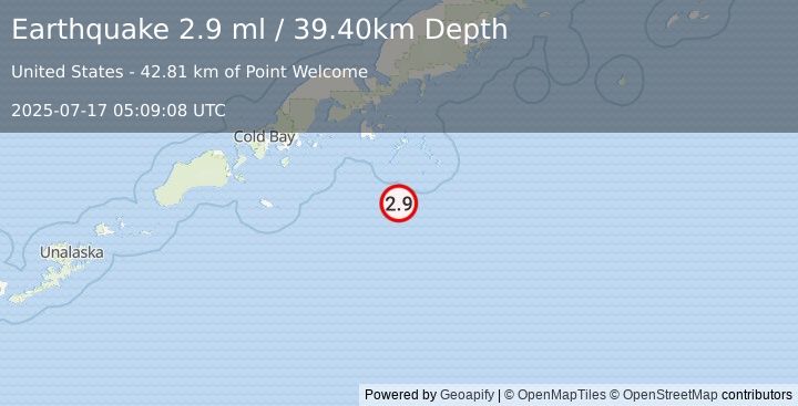 Earthquake ALASKA PENINSULA (2.9 ml) (2025-07-17 05:09:08 UTC)