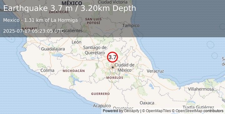 Earthquake HIDALGO, MEXICO (3.7 m) (2025-07-17 05:23:05 UTC)