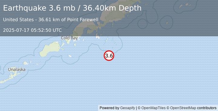 Earthquake SOUTH OF ALASKA (3.6 mb) (2025-07-17 05:52:50 UTC)