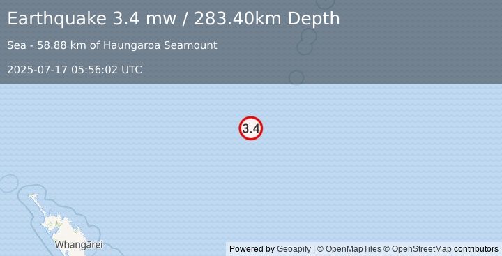 Earthquake SOUTH OF KERMADEC ISLANDS (3.4 mw) (2025-07-17 05:56:02 UTC)