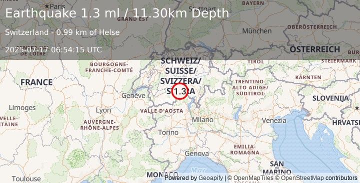 Earthquake SWITZERLAND (1.3 ml) (2025-07-17 06:54:15 UTC)