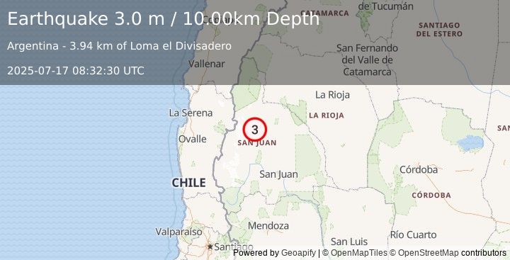 Earthquake SAN JUAN, ARGENTINA (3.2 ml) (2025-07-17 08:32:23 UTC)