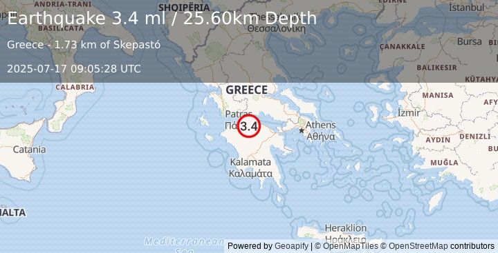 Earthquake GREECE (3.4 ml) (2025-07-17 09:05:28 UTC)