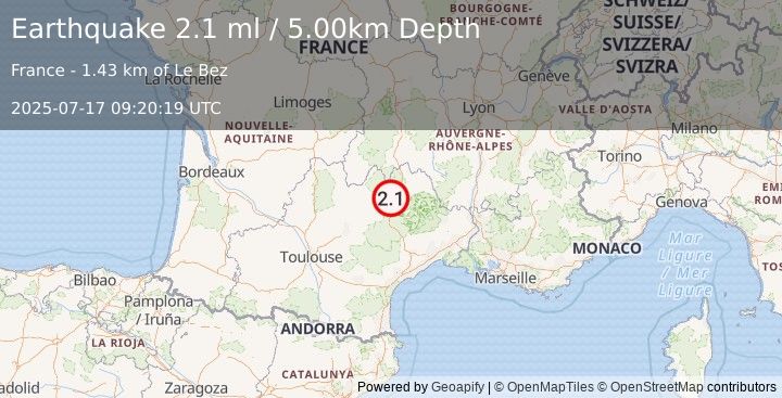 Earthquake FRANCE (2.1 ml) (2025-07-17 09:20:19 UTC)