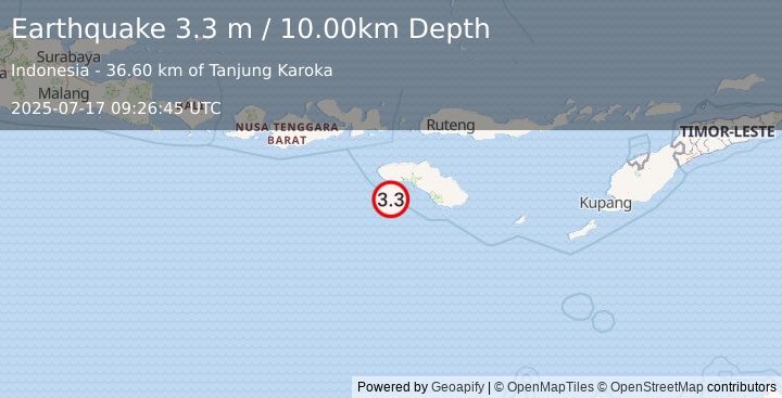 Earthquake SUMBA REGION, INDONESIA (3.3 m) (2025-07-17 09:26:45 UTC)
