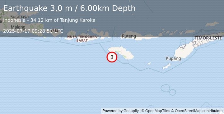 Earthquake SUMBA REGION, INDONESIA (3.0 m) (2025-07-17 09:28:50 UTC)