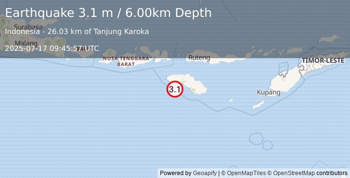 Earthquake SUMBA REGION, INDONESIA (3.1 m) (2025-07-17 09:45:57 UTC)