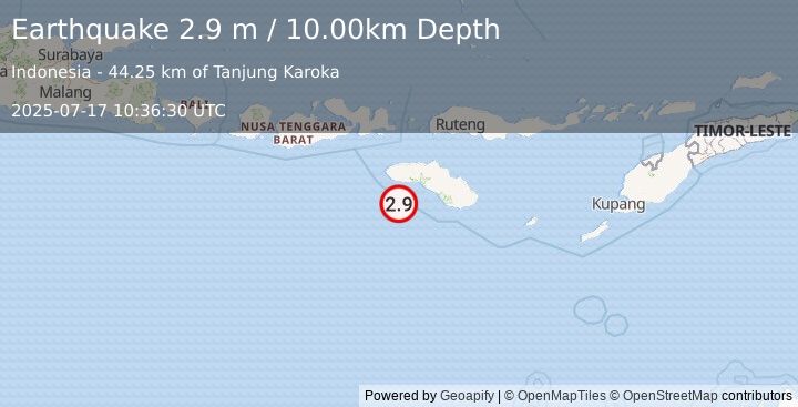 Earthquake SUMBA REGION, INDONESIA (2.9 m) (2025-07-17 10:36:30 UTC)