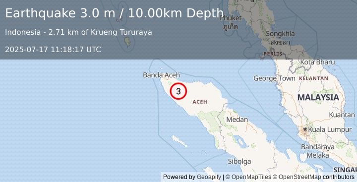 Earthquake NORTHERN SUMATRA, INDONESIA (3.0 m) (2025-07-17 11:18:17 UTC)