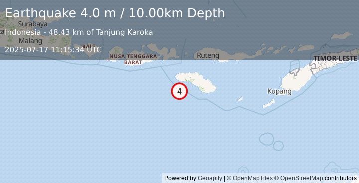 Earthquake SUMBA REGION, INDONESIA (4.0 m) (2025-07-17 11:15:34 UTC)