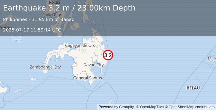 Earthquake MINDANAO, PHILIPPINES (3.2 m) (2025-07-17 11:59:14 UTC)