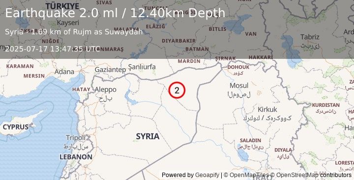 Earthquake SYRIA (2.0 ml) (2025-07-17 13:47:35 UTC)