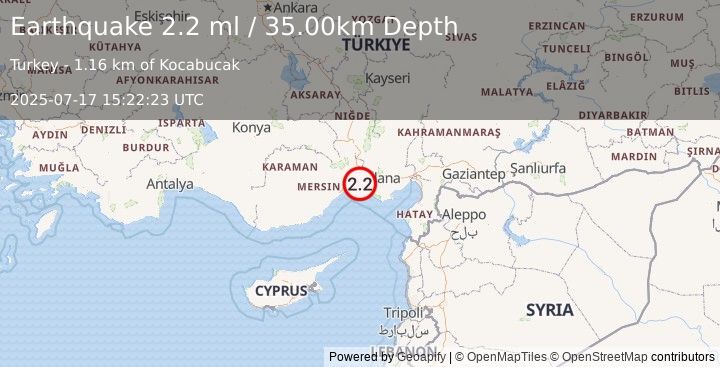 Earthquake CENTRAL TURKEY (2.2 ml) (2025-07-17 15:22:23 UTC)