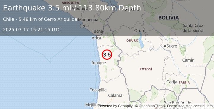 Earthquake TARAPACA, CHILE (3.5 ml) (2025-07-17 15:21:15 UTC)